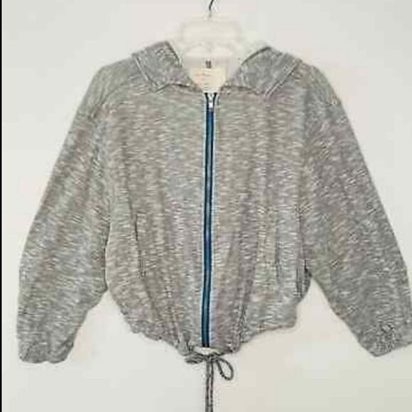 Free People Gray Static Cropped Hooded Zip Up Sweatshirt Jacket XS - Picture 3 of 9